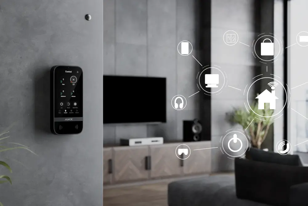 Esszimmer eines Hauses mit sicherheitsrelevanten Piktogrammen