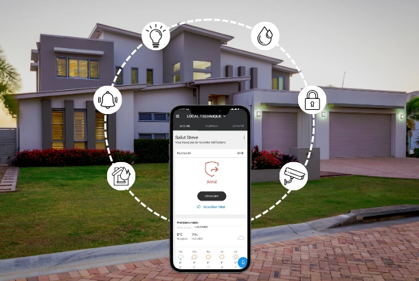 Sicherheitsbilder mit einem Smartphone und der Außenseite eines Hauses