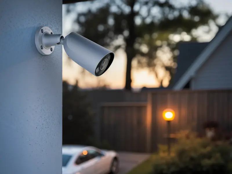 Telecamera di videosorveglianza installata sulla parete esterna di una casa